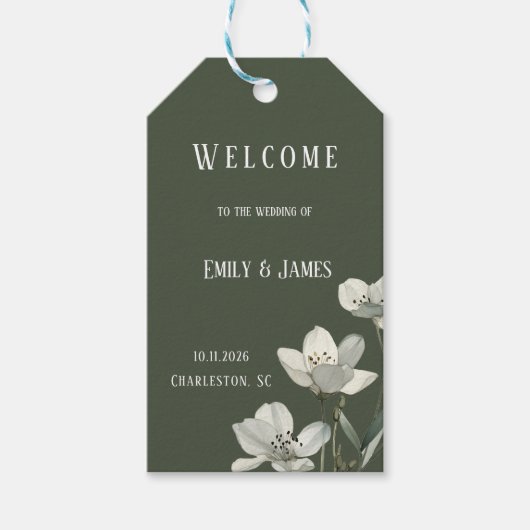 Dark Sage Green Botanical Wedding Geschenkanhänger (Vorderseite)