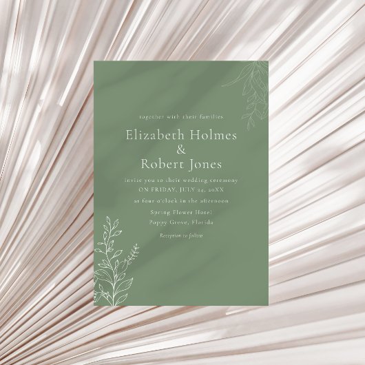 Dark Sage Green Botanical Wedding Invitation Einladung