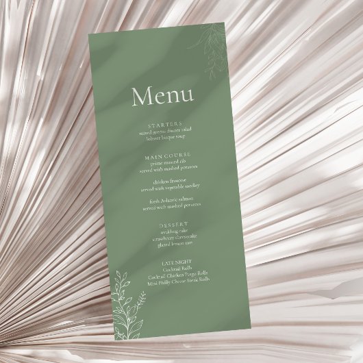 Dark Sage Green Botanical Wedding Menu Menükarte