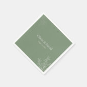 Dark Sage Green Botanical Wedding Napkin Serviette (Ecke)