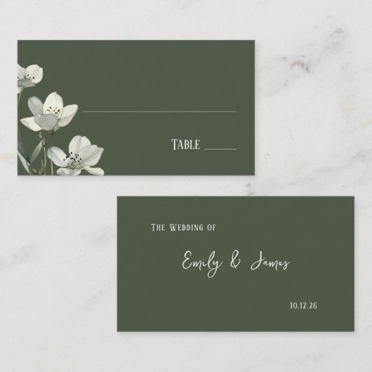 Dark Sage Green Botanical Wedding Platzkarte (Vorne/Hinten)