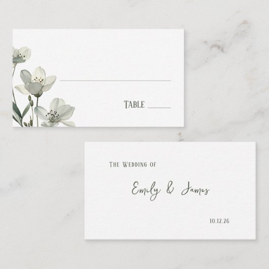 Dark Sage Green Botanical Wedding Platzkarte (Vorne/Hinten)