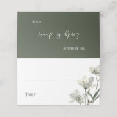 Dark Sage Green Botanical Wedding Platzkarte (Außenseite Aufgefaltet)
