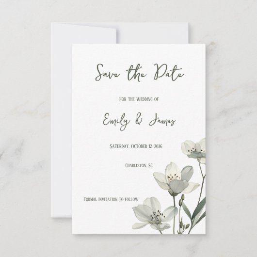 Dark Sage Green Botanical Wedding Save The Date (Vorderseite)