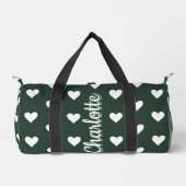 Dark Sage Green Hearts Personalized Name Duffle Bag (Vorderseite)