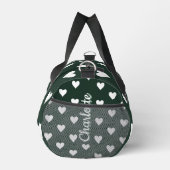 Dark Sage Green Hearts Personalized Name Duffle Bag (Rechts)