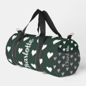 Dark Sage Green Hearts Personalized Name Duffle Bag (Rechte Ecke)