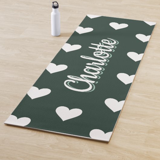Dark Sage Green Hearts Personalized Name Yogamatte (Beispiel)