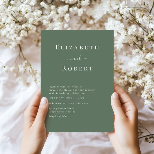 Dark Sage Green Minimalistisch Script Wedding Einladung