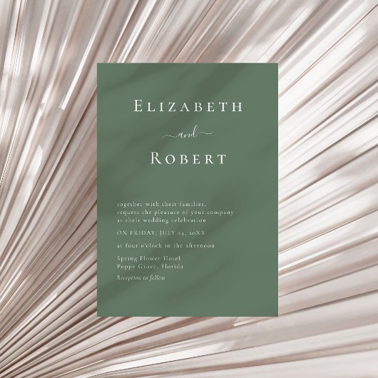 Dark Sage Green Minimalistisch Script Wedding Einladung