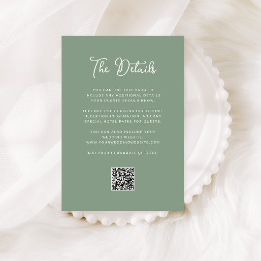 Dark Sage Green Wedding Guest Details QR Code Begleitkarte