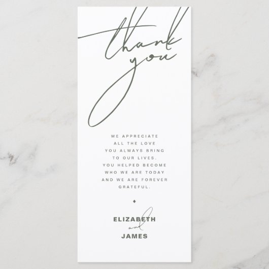 Dark Sage Minimalistisch Wedding Danke Platzkarte Menükarte (Vorderseite)