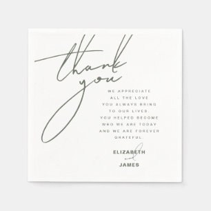 Dark Sage Simple Minimalistisch Wedding Danke Serviette