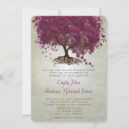 Dark Sangria Herz Leaf Tree Wedding Einladungen