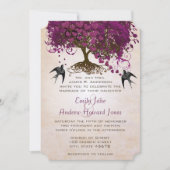 Dark Sangria Herz Leaf Tree Wedding Einladungen (Vorderseite)