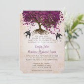 Dark Sangria Herz Leaf Tree Wedding Einladungen (Stehend Vorderseite)
