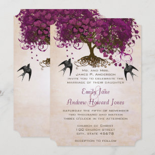 Dark Sangria Herz Leaf Tree Wedding Einladungen