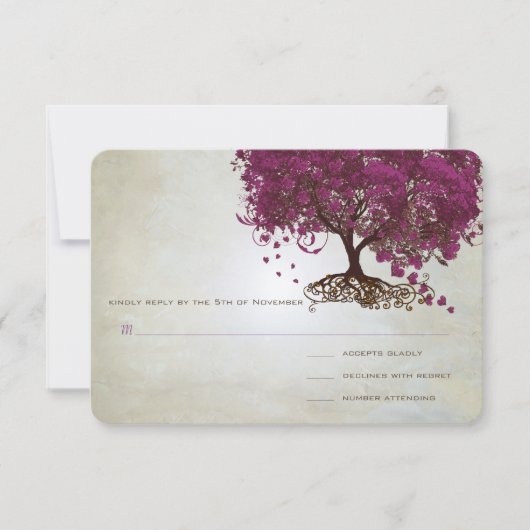 Dark Sangria Herzleaf Tree Wedding RSVP (Vorderseite)