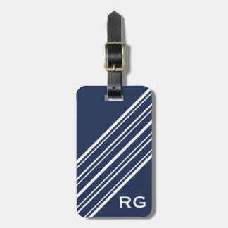 Dark Sapphire Blue and White Pinstrick Monogram Gepäckanhänger