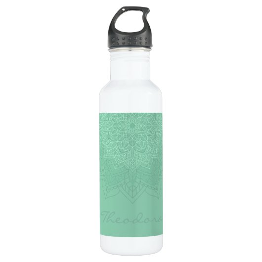 "Dark Sea Green" Mandala Edelstahlflasche (Vorderseite)