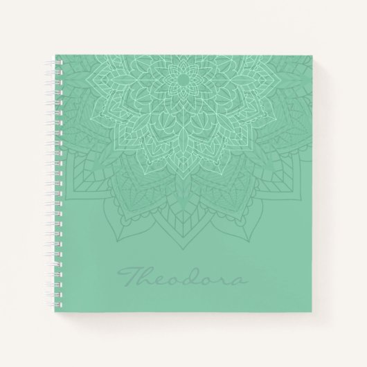 "Dark Sea Green" Mandala Notizblock (Vorderseite)