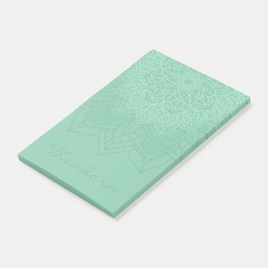 "Dark Sea Green" Mandala Post-it Klebezettel (angewinkelt)