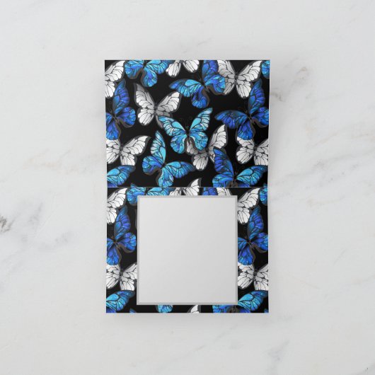 Dark Seamless Pattern with Blue Butterflies Morpho Ankündigung (Innenseite)