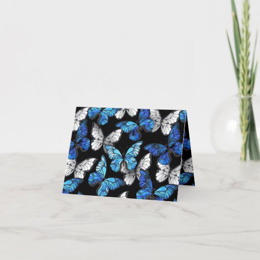 Dark Seamless Pattern with Blue Butterflies Morpho Ankündigung (Vorderseite)