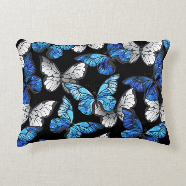 Dark Seamless Pattern with Blue Butterflies Morpho Dekokissen (Vorderseite)