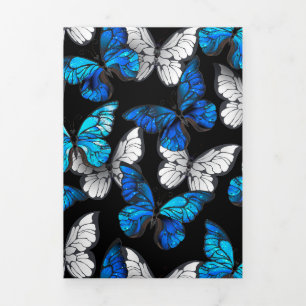 Dark Seamless Pattern with Blue Butterflies Morpho Dreifach Gefaltete Urlaubskarte