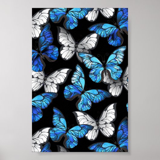 Dark Seamless Pattern with Blue Butterflies Morpho Poster (Vorne)