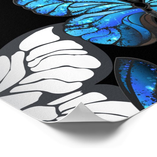 Dark Seamless Pattern with Blue Butterflies Morpho Poster (Ecke)