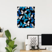 Dark Seamless Pattern with Blue Butterflies Morpho Poster (Heimbüro)