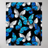 Dark Seamless Pattern with Blue Butterflies Morpho Poster (Vorne)