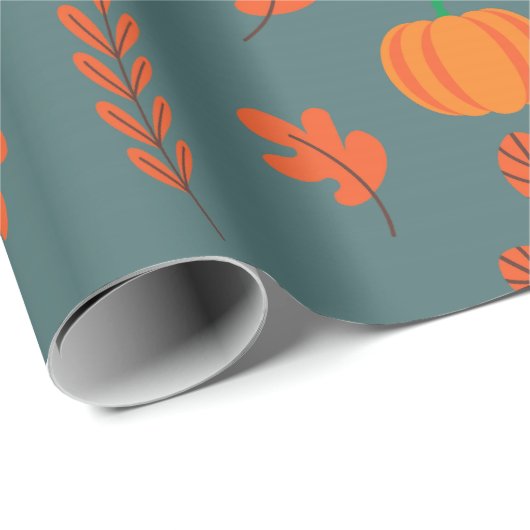 Dark Seamless Wrapping Paper: Pumpkin und Blätter Geschenkpapier (Rolleneckpunkt)