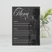 Dark Skeleton Beautiful Script Goth Wedding Menükarte (Stehend Vorderseite)