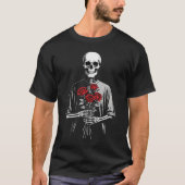 Dark Skeleton with Red Roses Bouquet Gothic Aesthe T-Shirt (Vorderseite)