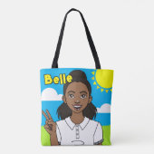 Dark Skin Cartoon Girl School Student Library Tasche (Rückseite)