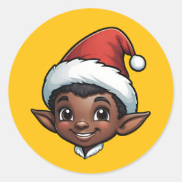Dark Skin Christmas Elf Male Runder Aufkleber