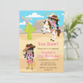 Dark Skin Cowgirl Birthday Party Einladung (Stehend Vorderseite)