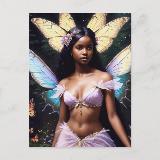 Dark Skin Fairy Black Girl Fantasy Art Fairycore Postkarte (Vorderseite)