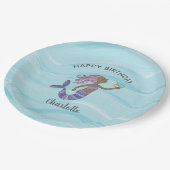 Dark Skin Lila Mermaid Geburtstag Pappteller (Schrägansicht)