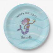 Dark Skin Lila Mermaid Geburtstag Pappteller (Vorderseite)