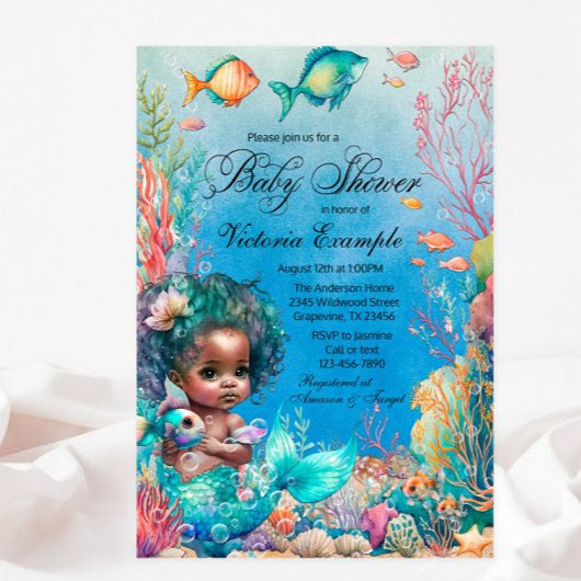Dark Skin Mermaid Babydusche Einladung