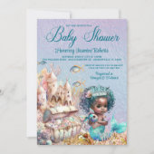 Dark Skin Mermaid Princess Baby Dusche Einladung (Vorderseite)