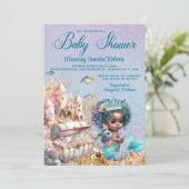 Dark Skin Mermaid Princess Baby Dusche Einladung (Stehend Vorderseite)