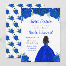 Dark Skin Princess Blue Floral 16 . Geburtstag