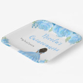 Dark Skin Princess Blue Floral Quinceanera Pappteller (Gewinkelt)