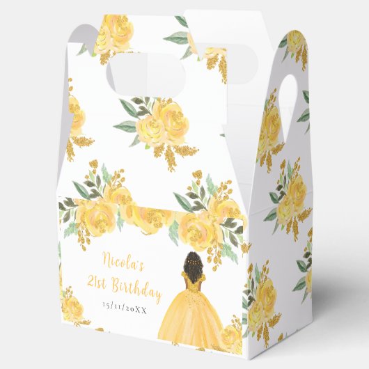 Dark Skin Princess Gold Floral Birthday Party Geschenkschachtel (Geöffnet)