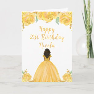 Dark Skin Princess Gold Floral Geburtstagsparty Karte